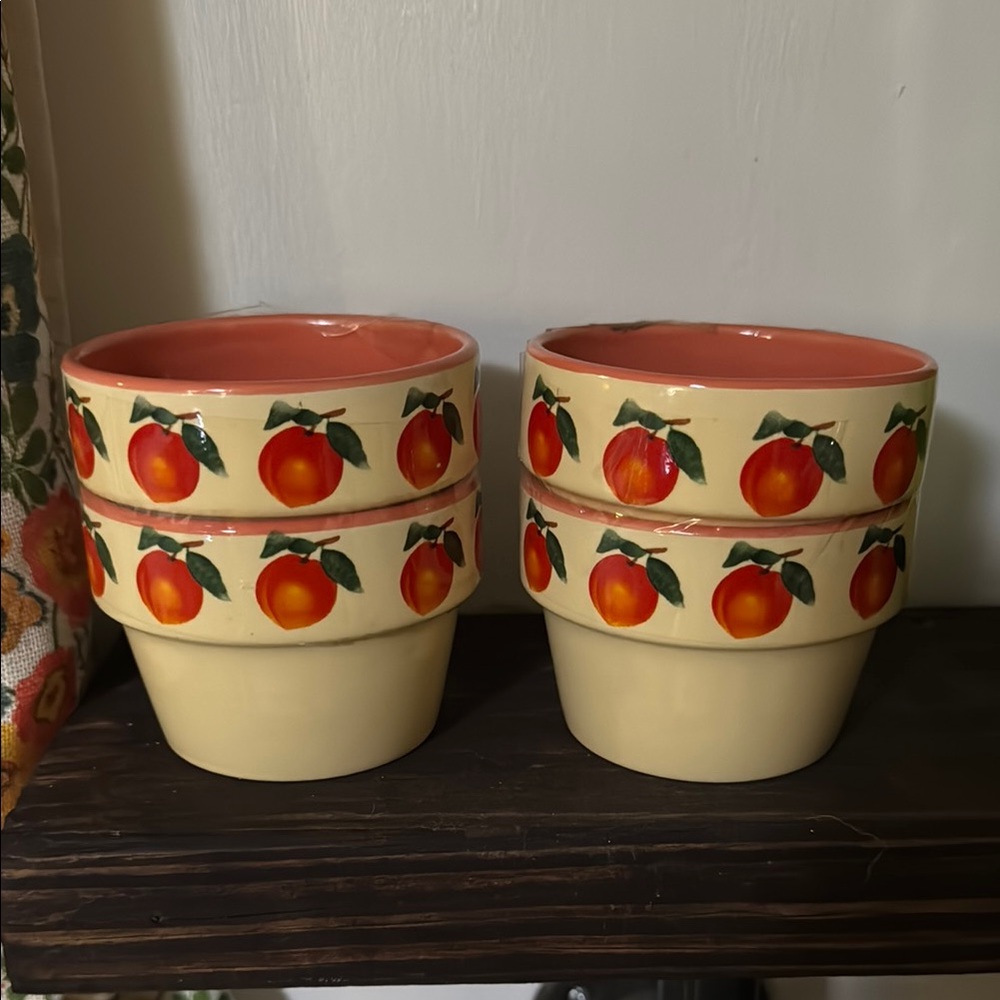 Peach‎ Patterned Ceramic Small Bowls/ Muffin Cups NWOT